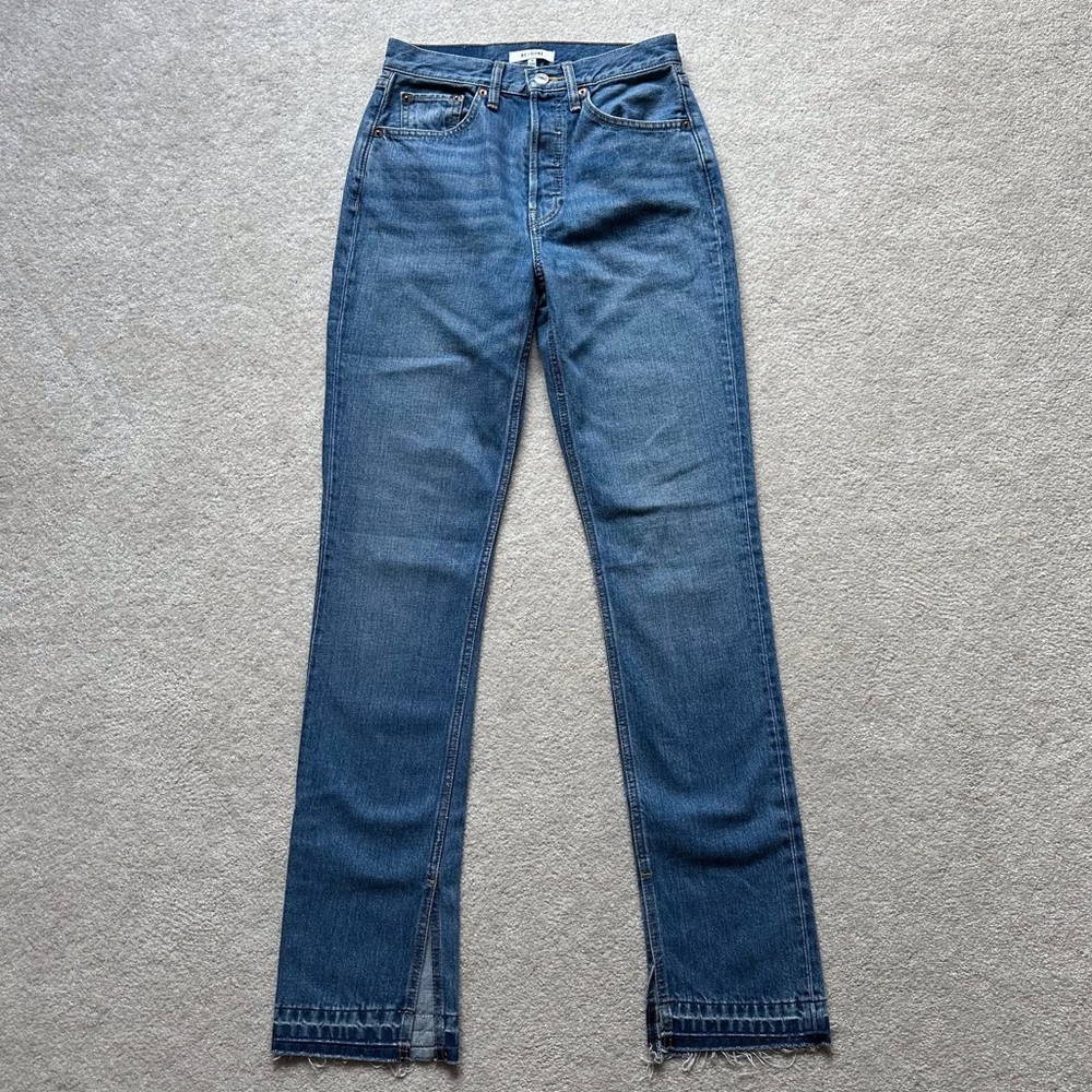 Re/Done High Rise Raw Hem Split Ankle Straight Jeans